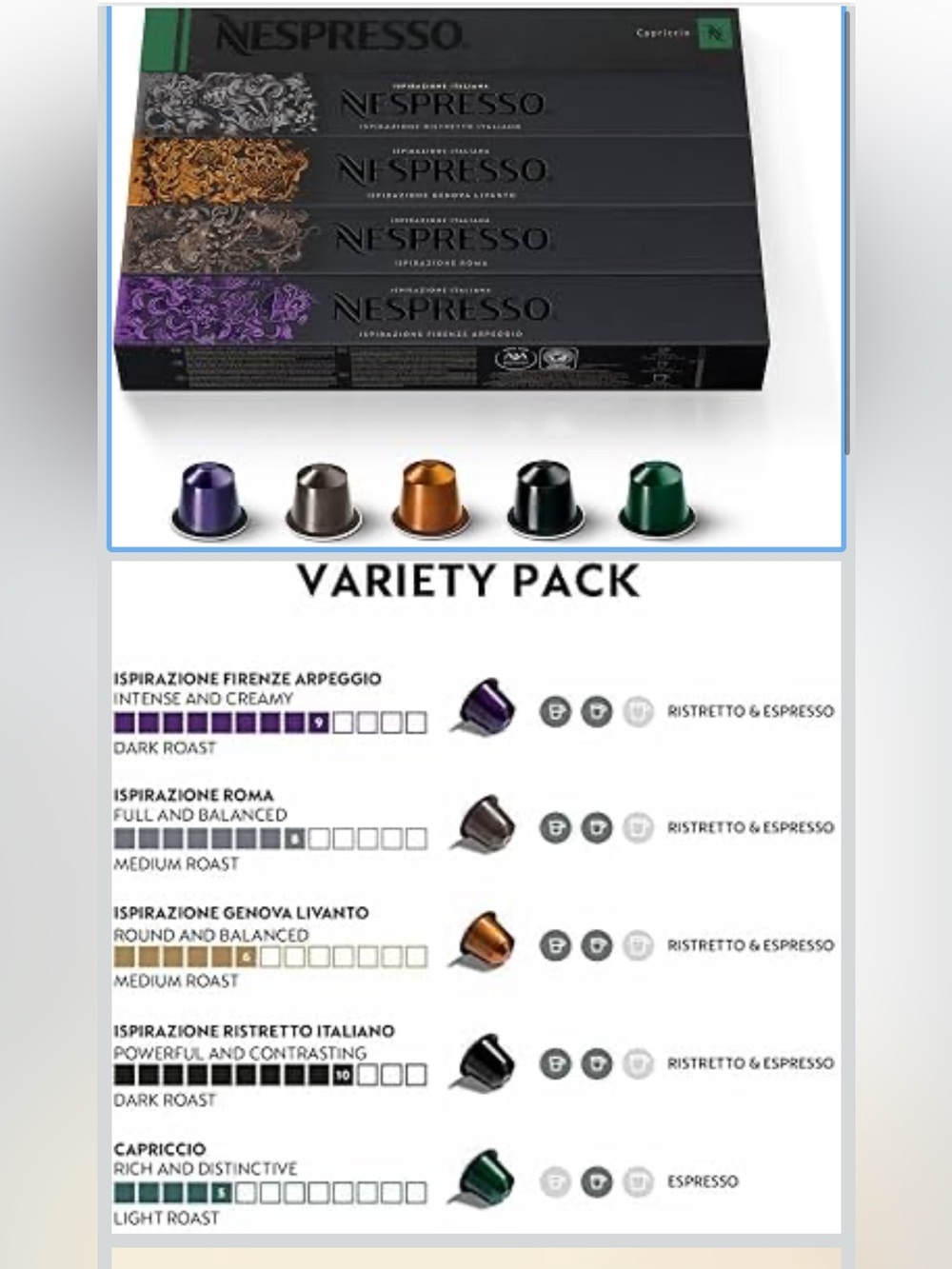 Nespresso Original, Variety Pack, 50-Count Espresso Coffee Pods
